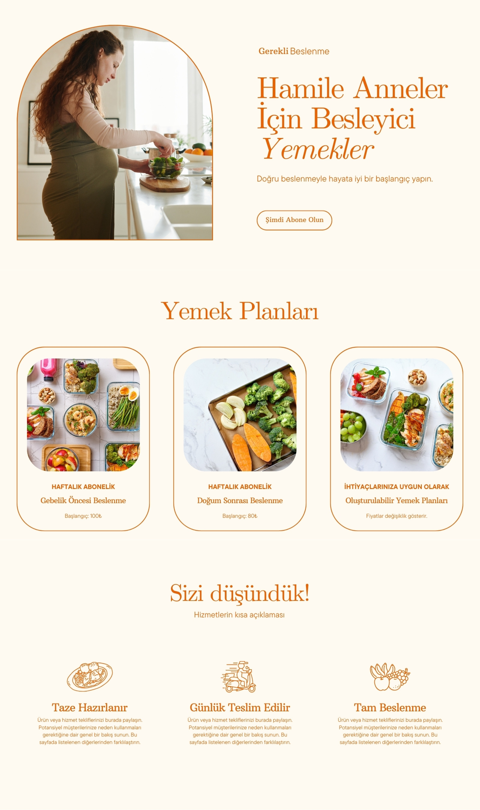 Bej Turuncu Tarzında Yiyecek ve Restoran Web Sitesi