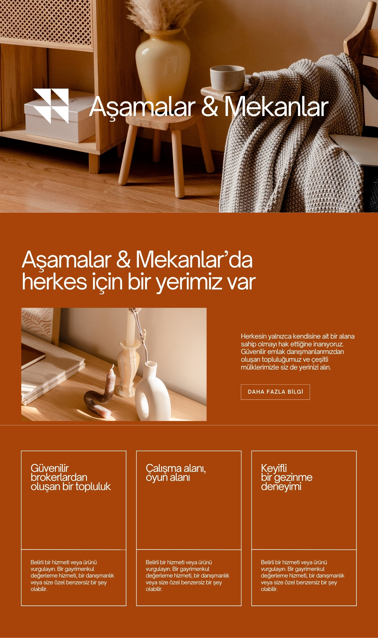 Kahverengi Bej Siyah Tarzda Emlak Web Sitesi