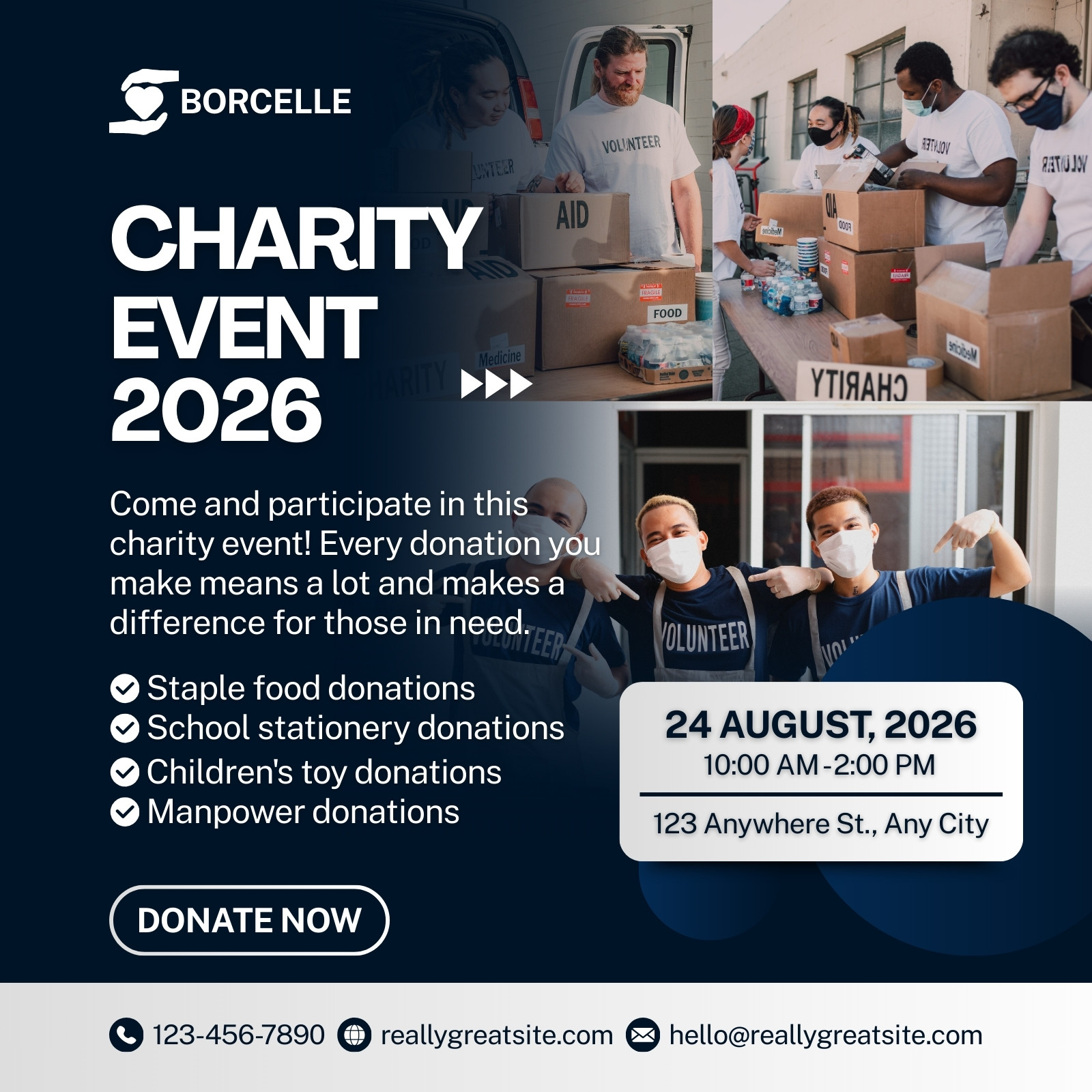 Navy and White Modern Charity Event 2026 Facebook Post