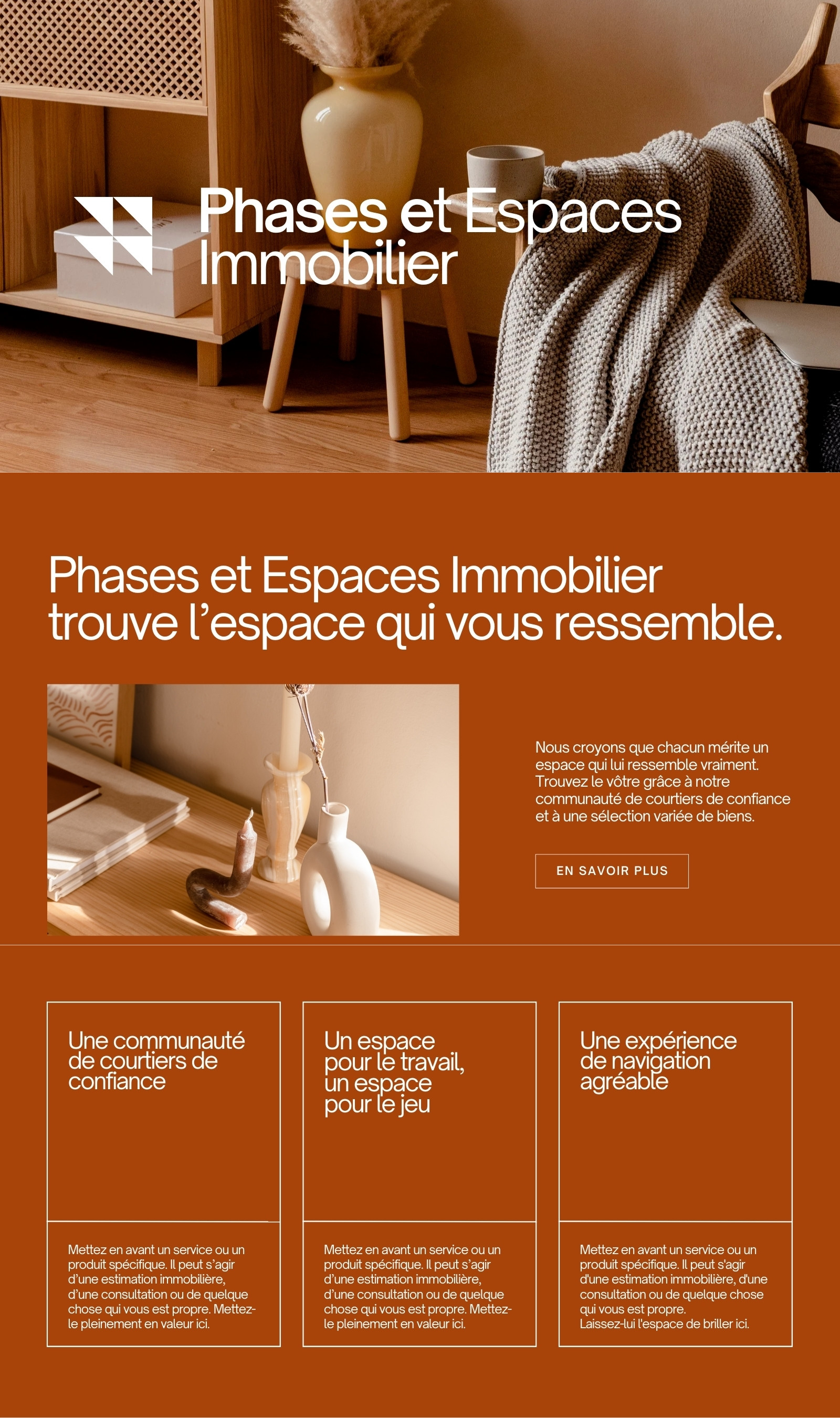 Site Web Immobilier style Marron Beige et Noir