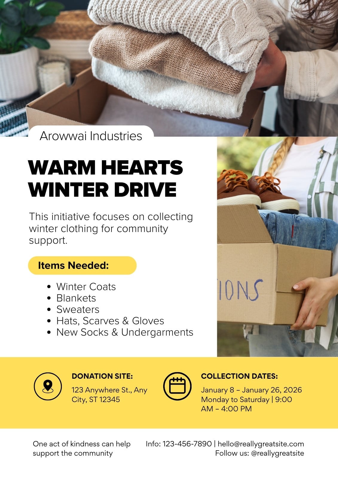 White And Yellow Modern Clothing Drive Homeless Flyer