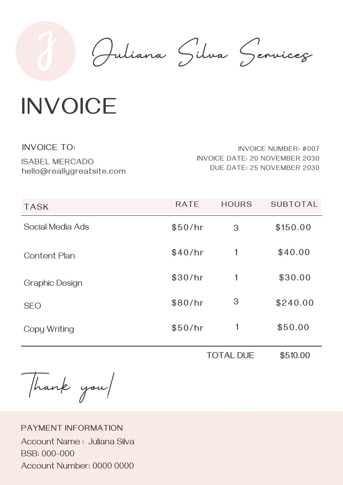 White And Pink Minimalist Elegant Freelance Invoice