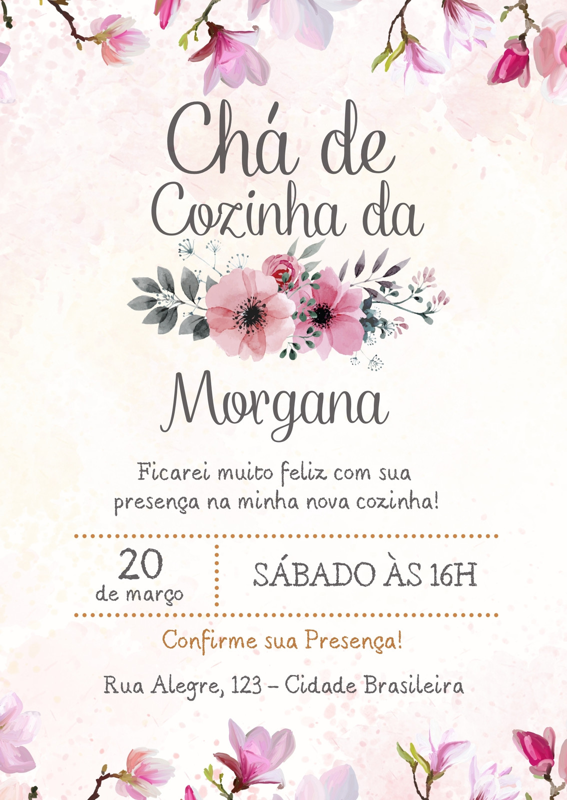 Chá de cozinha aquarela floral lilás convite