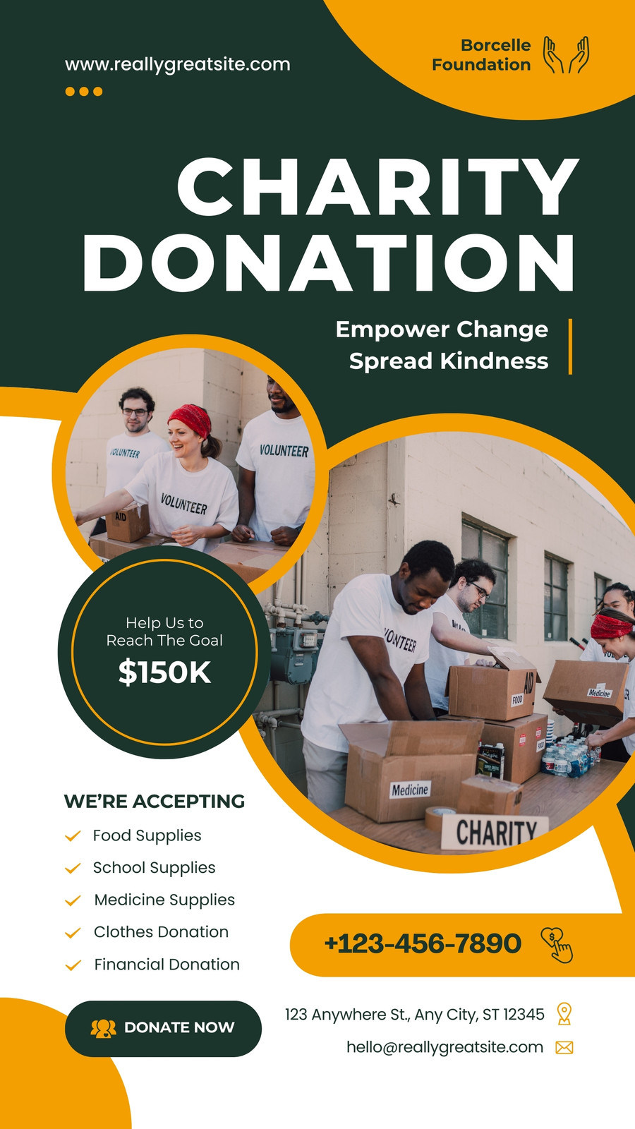 Green and Yellow Minimalist Charity Donation Your Story