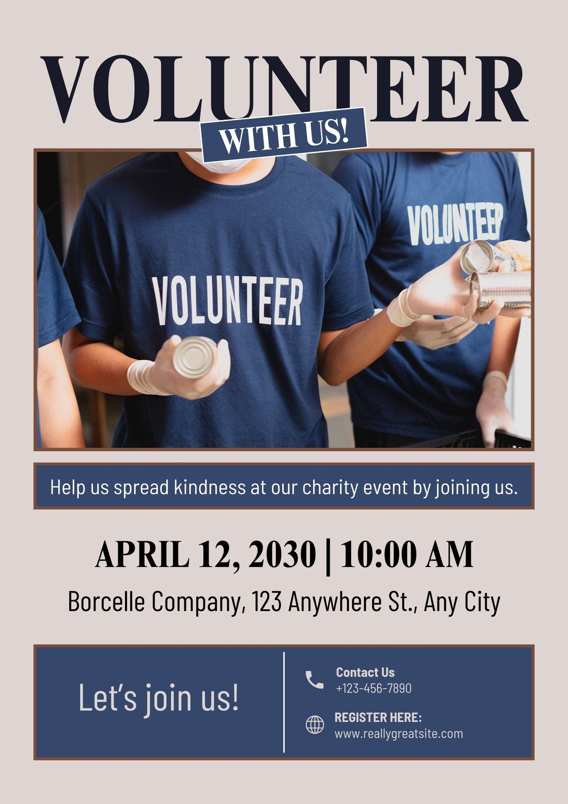 Gray and Blue Modern Volunteer for Charity Event Flyer