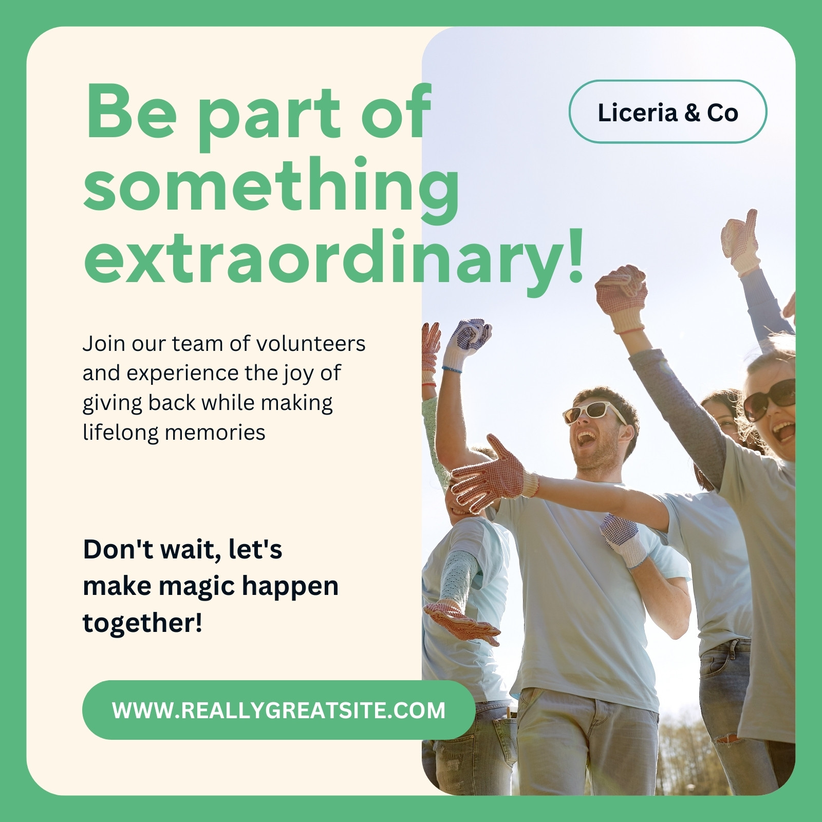 Green & Cream Volunteer Recruitment Instagram Post