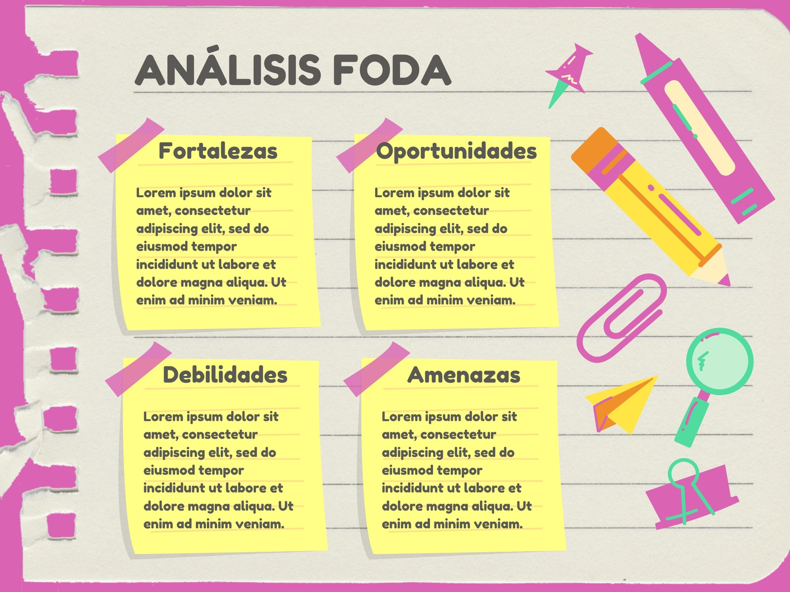 Análisis FODA - Ilustrado y rosa - Matriz FODA