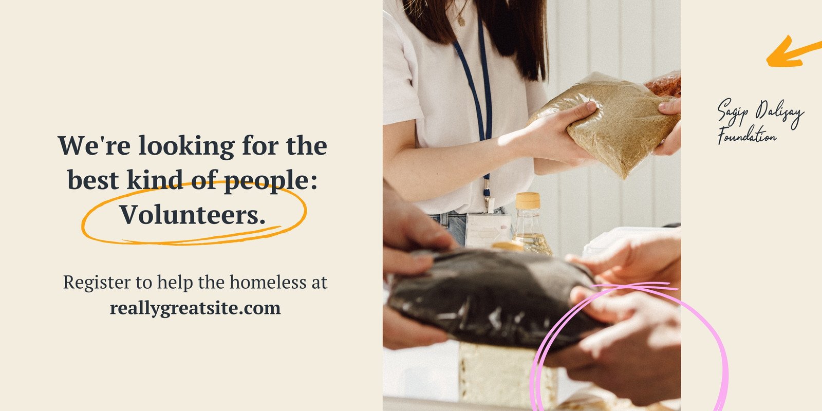 Beige Orange blackExpressive Shapes Gain Volunteers/ Raise Funds Banner