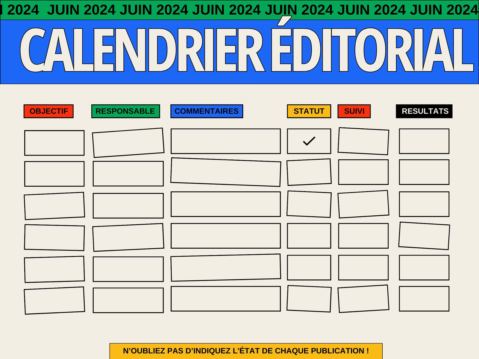 Bleu et vert blocs de couleurs rétro calendrier éditorial tableau