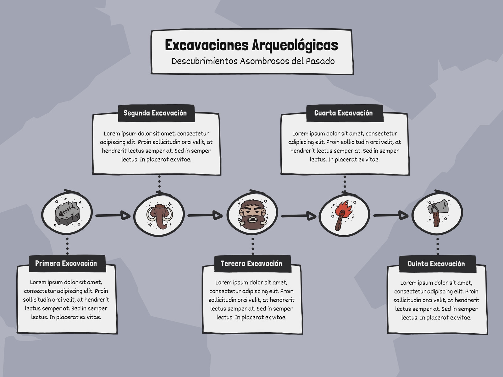 Grafico excavaciones arqueológicas doodle creativo gris