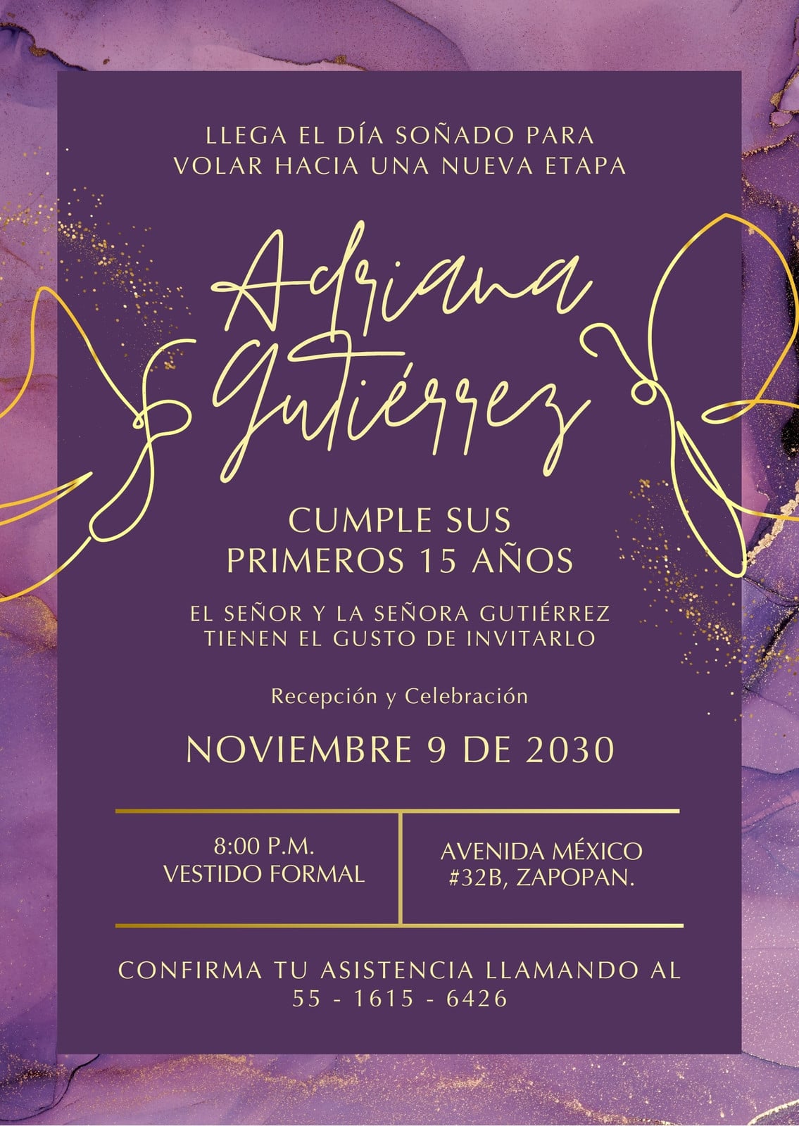 Invitación de mariposas de cumpleaños - Clásico, elegante y morado