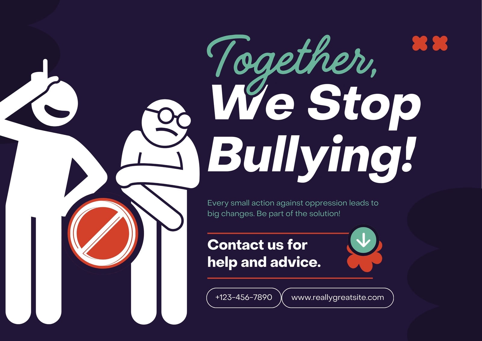 Purple and White Illustrated Stop Bullying Poster 