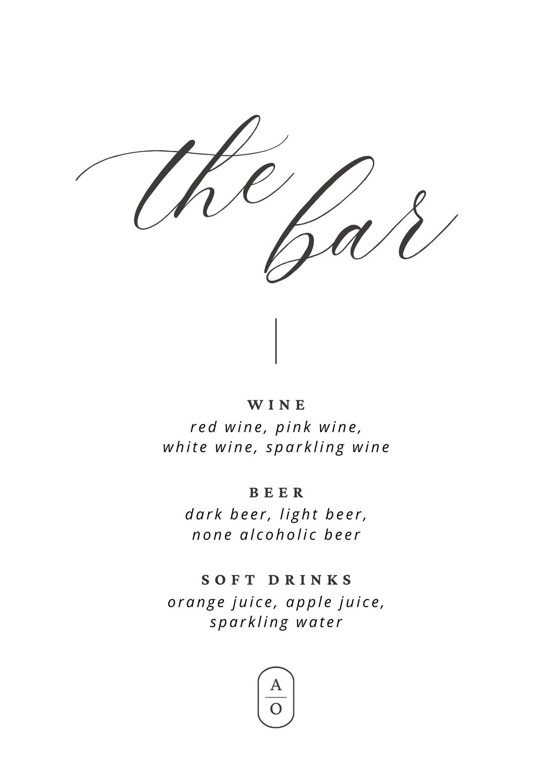 Simple Elegant Calligraphy Wedding Menu