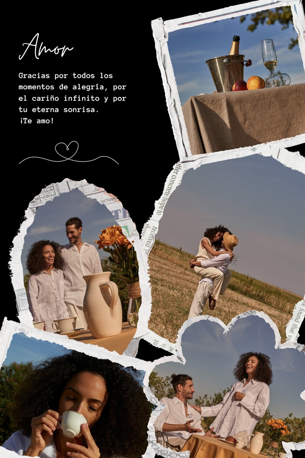 Collage de Fotos Frase de Felicitación Cumpleaños Álbum de Recortes Negro