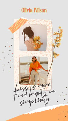 Elegant Minimal Photo Collage Natural Scrapbook Instagram Story Canva template, orange