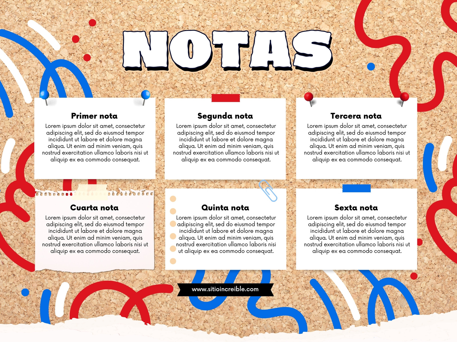 Gráfica Tablero de notas pizarrón de anuncios o mural de mensajes y recordatorios Lúdico Azul y rojo