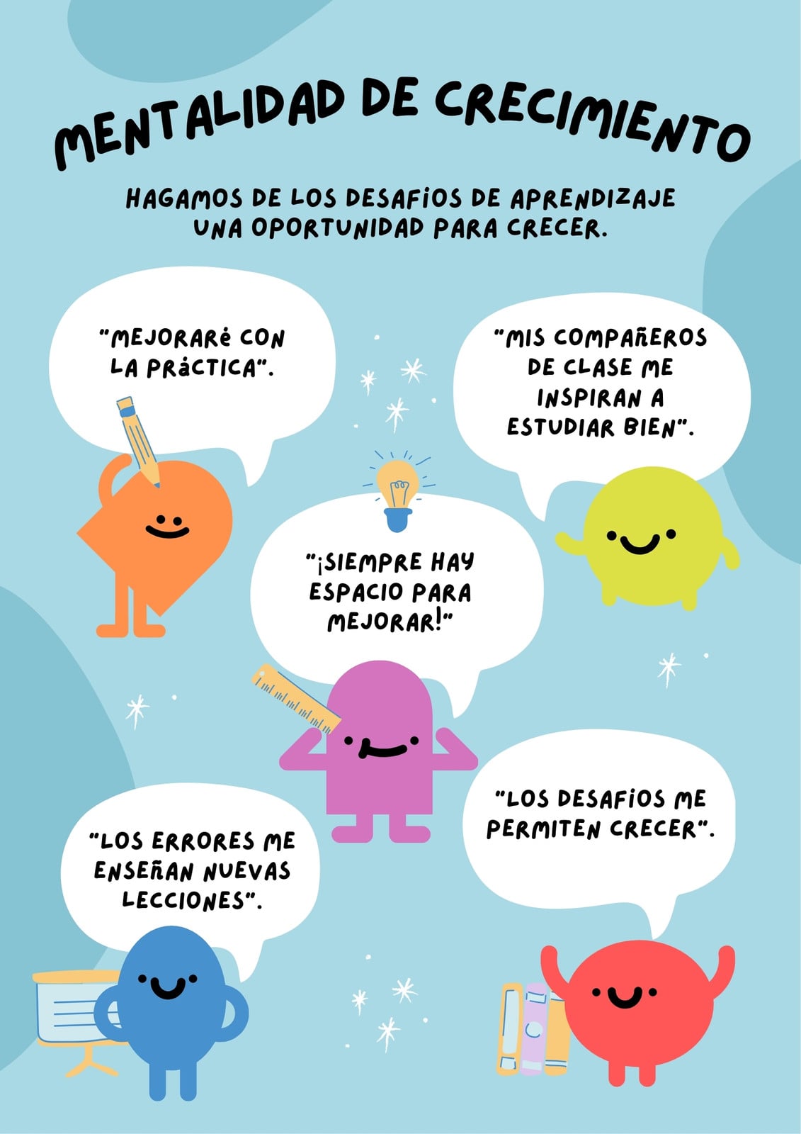 Póster de Mentalidad de Crecimiento de Estilo Infantil y Cálido en Azul Celeste y Blanco