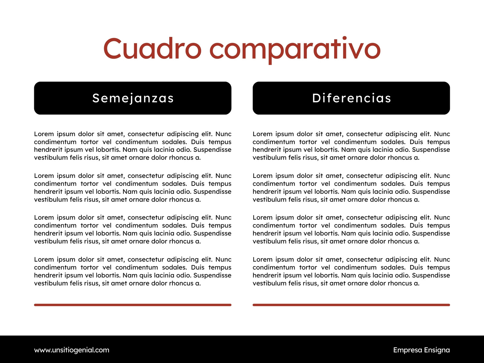 Gráfico Cuadro Comparativo Profesional Minimalista Negro Rojo Blanco