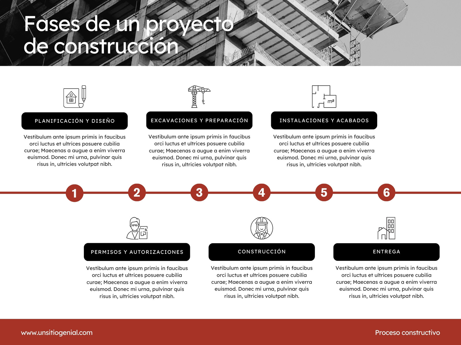 Gráfico Fases Proyecto Profesional Minimalista  Blanco Negro Rojo