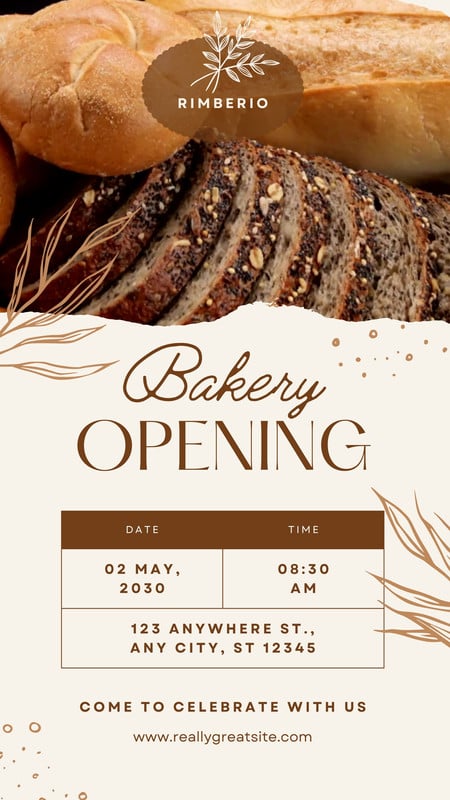 Elegant Rustic Bakery Shop Opening Instagram Reel Mobile Video Canva template, brown