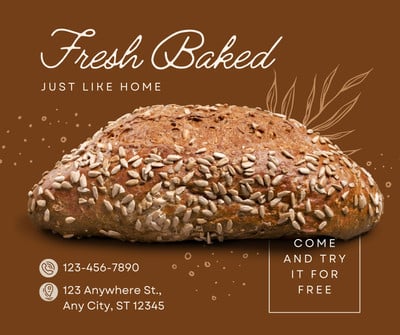 Rustic Vintage Bakery Shop Bread Food Facebook Post Canva template, brown