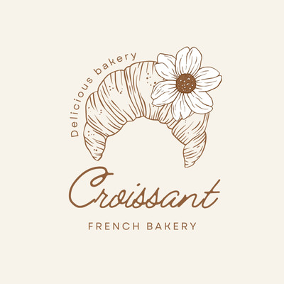 Vintage Croissant Food Bakery Logo Canva template, brown and beige
