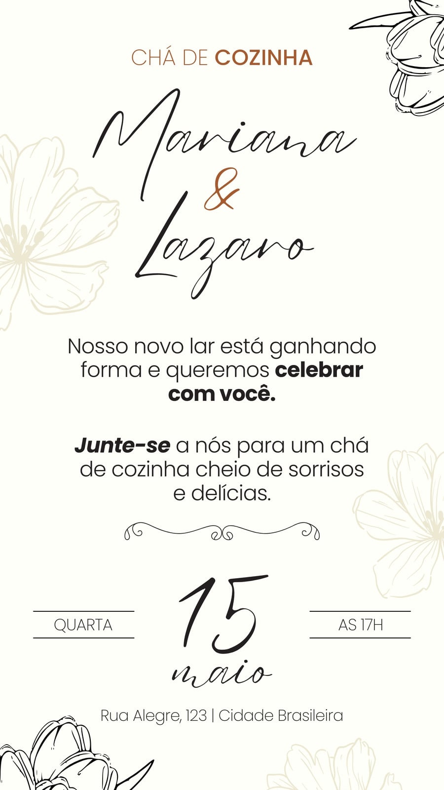 Story Instagram convite chá de cozinha nude moderno