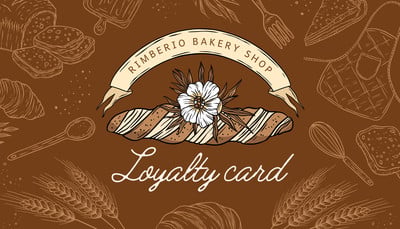 Vintage Rustic Bakery Shop Loyalty Business Card Canva template, brown