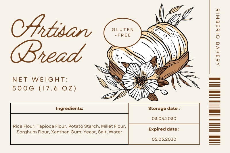 Vintage Elegant Bakery Bread Food Label Canva template, beige