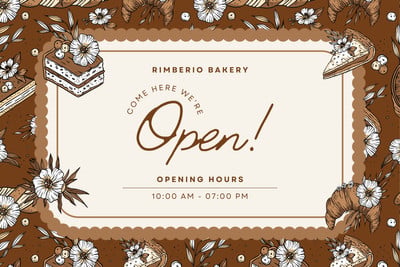 Illustrated Bakery Shop Food Corflute Sign Canva template, brown and beige