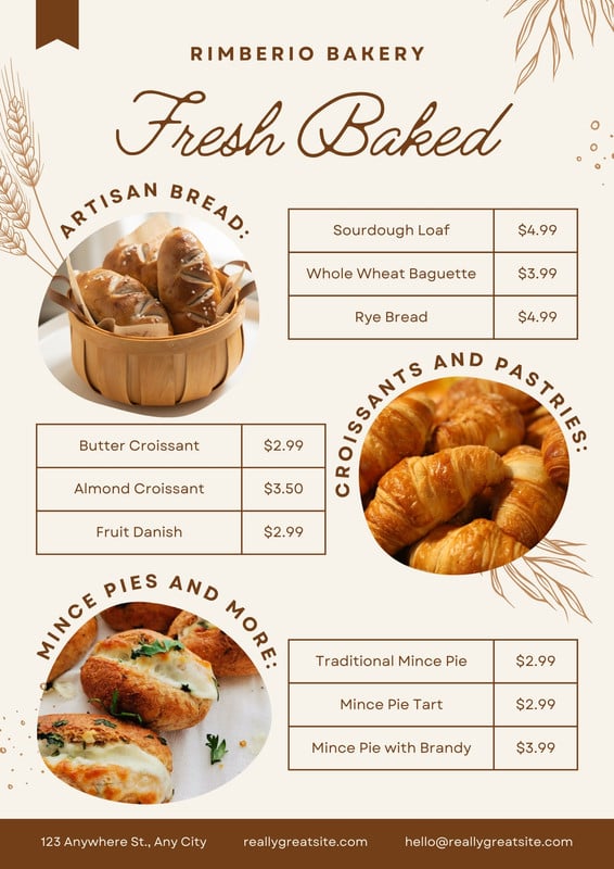 Photo Collage Bakery Shop Flyer Canva template, beige and cream
