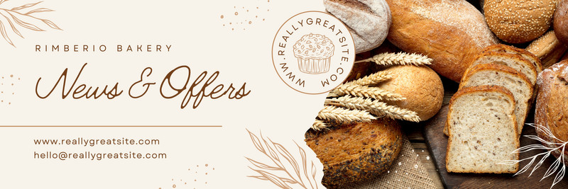 Elegant Rustic Bakery Shop Photo Email Header Canva template, brown and cream