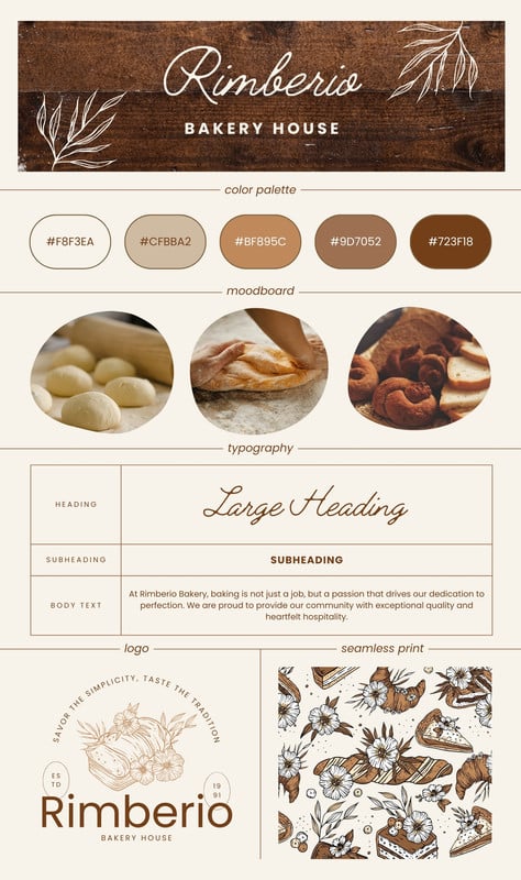 Rustic Bakery Cafe Shop Trending Brand Board Canva template, brown and beige