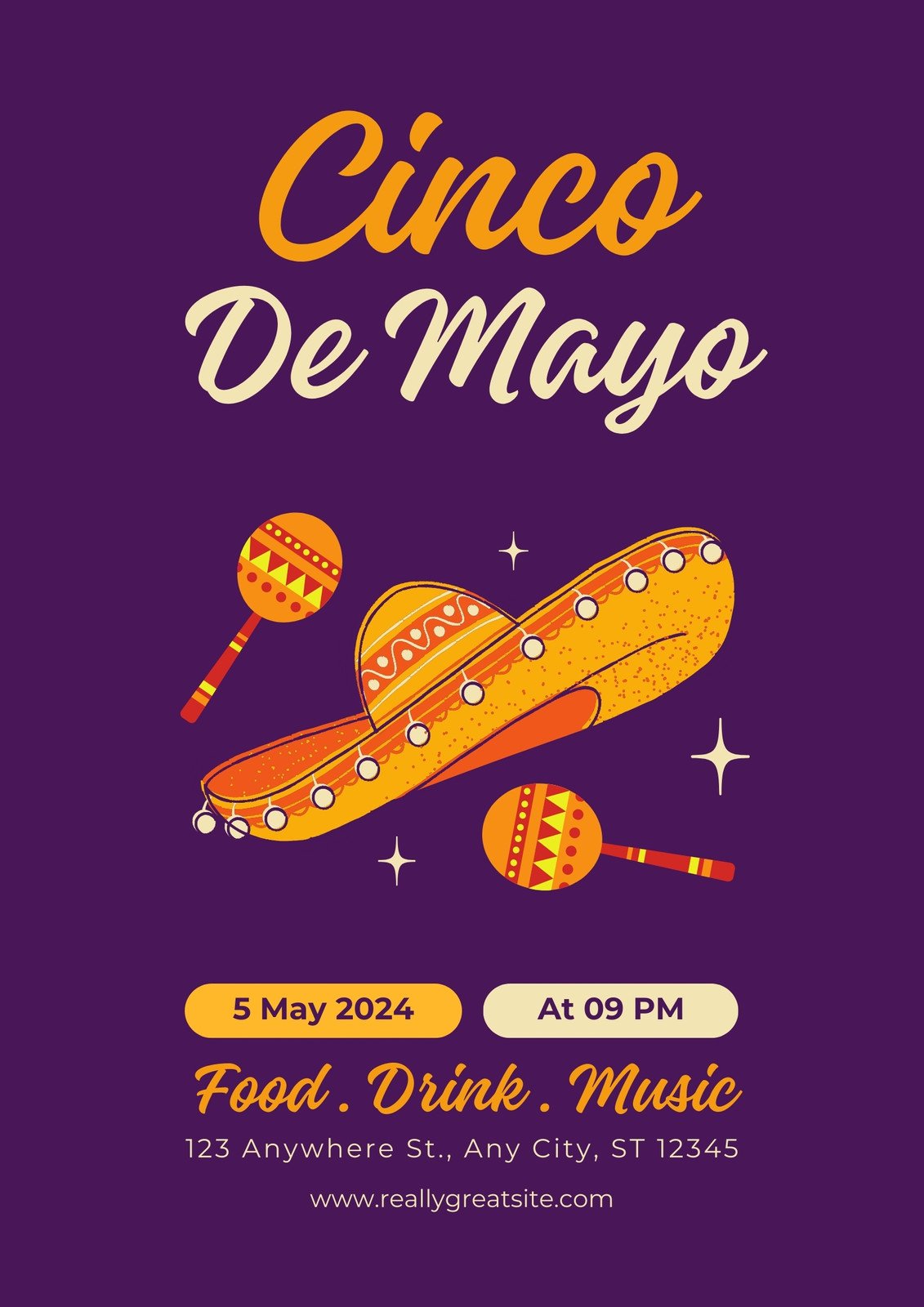 Cinco De Mayo Flyer in Purple Orange Modern Illustrative Style