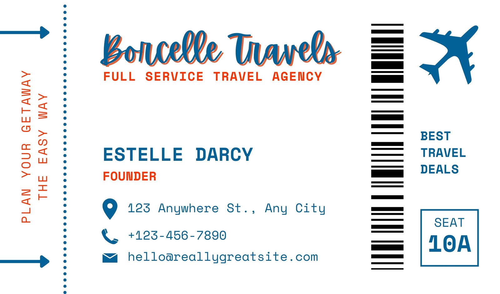 Blue and Orange Modern Style Travel Agency Business Card