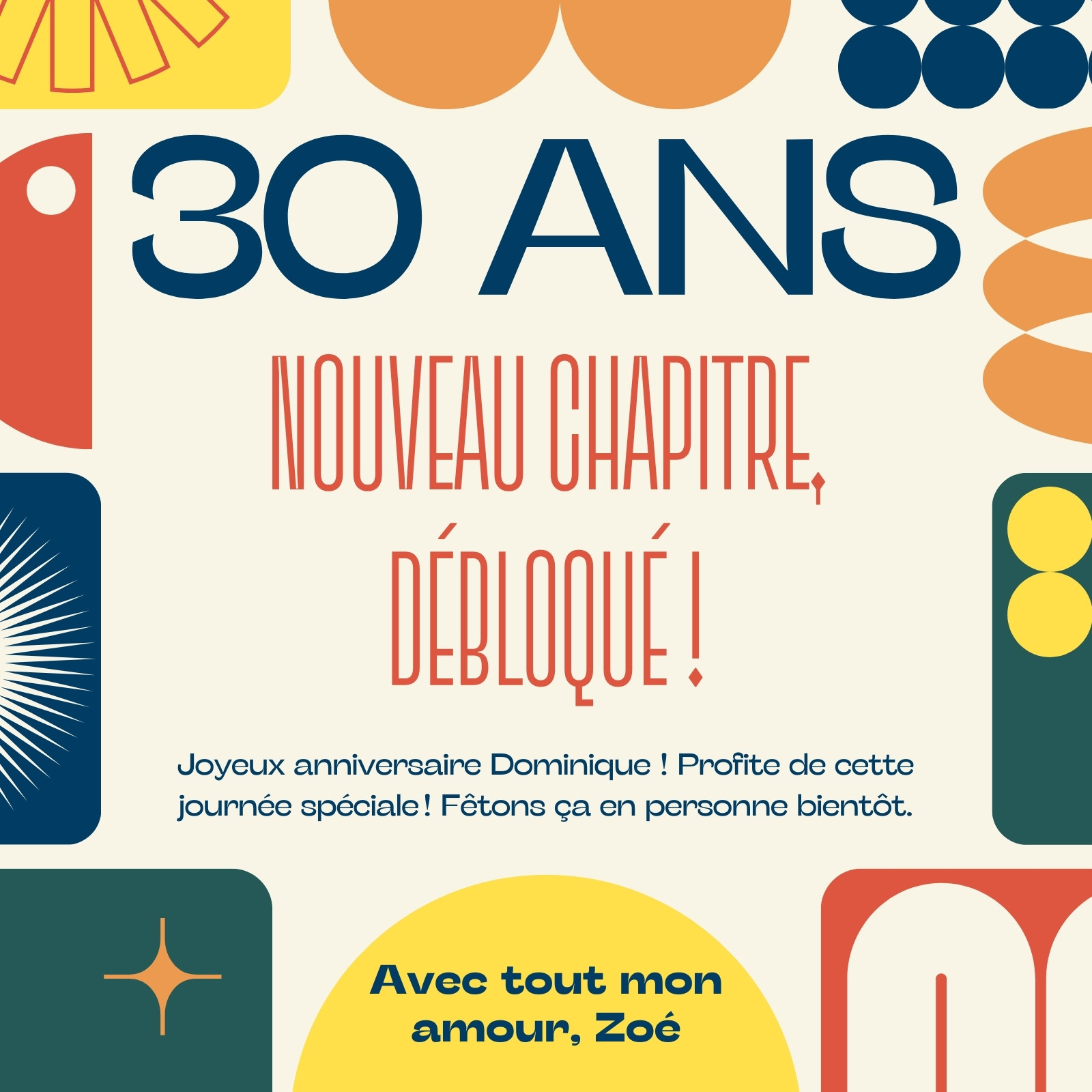Carte de vœux pour 30e anniversaire Moderne Typographique en Crème Bleu et Rouge Carte de vœux pour 30e anniversaire Moderne Typographique en Crème Bleu et Rouge
