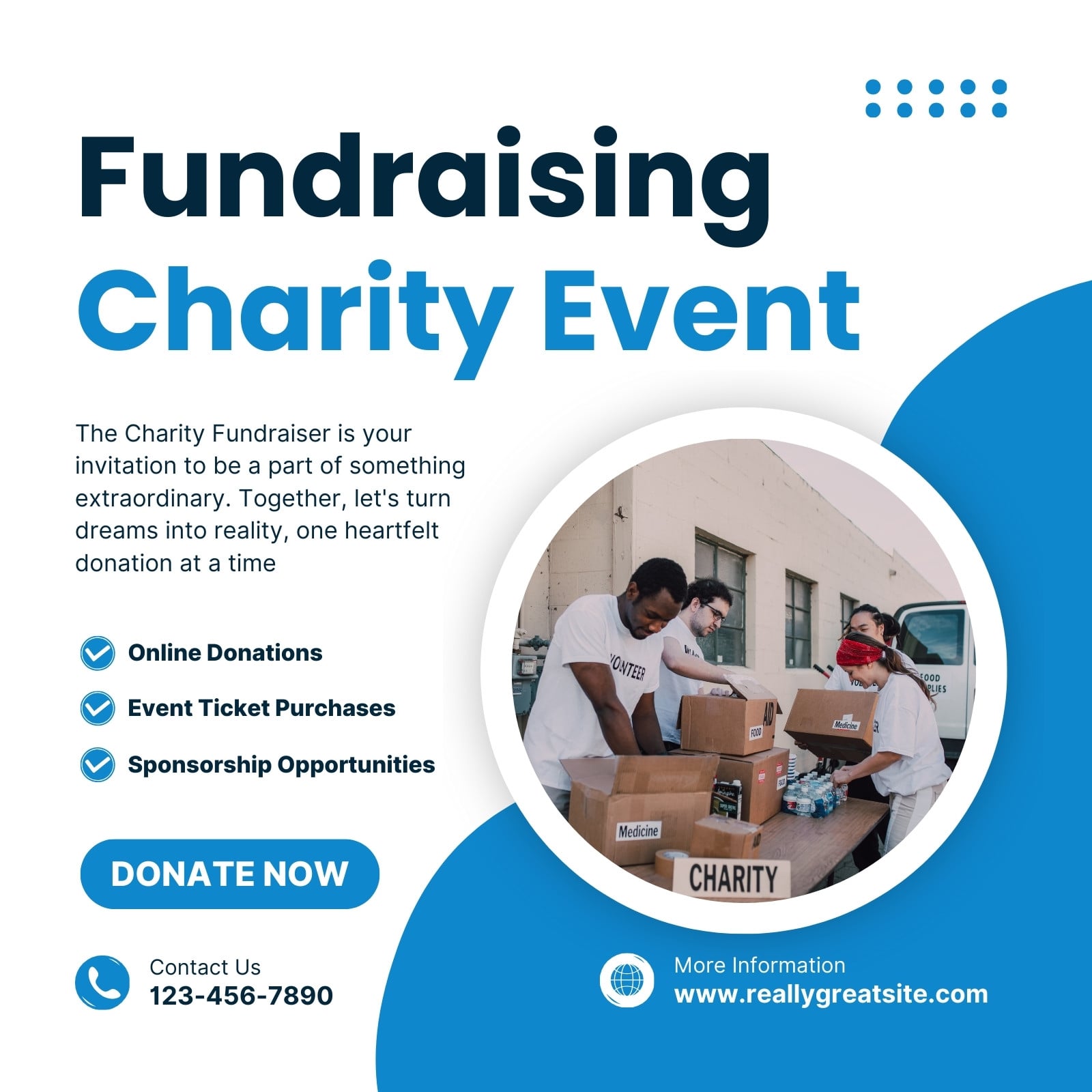 White And Blue Modern Fundraising Charity Event Instagram Post