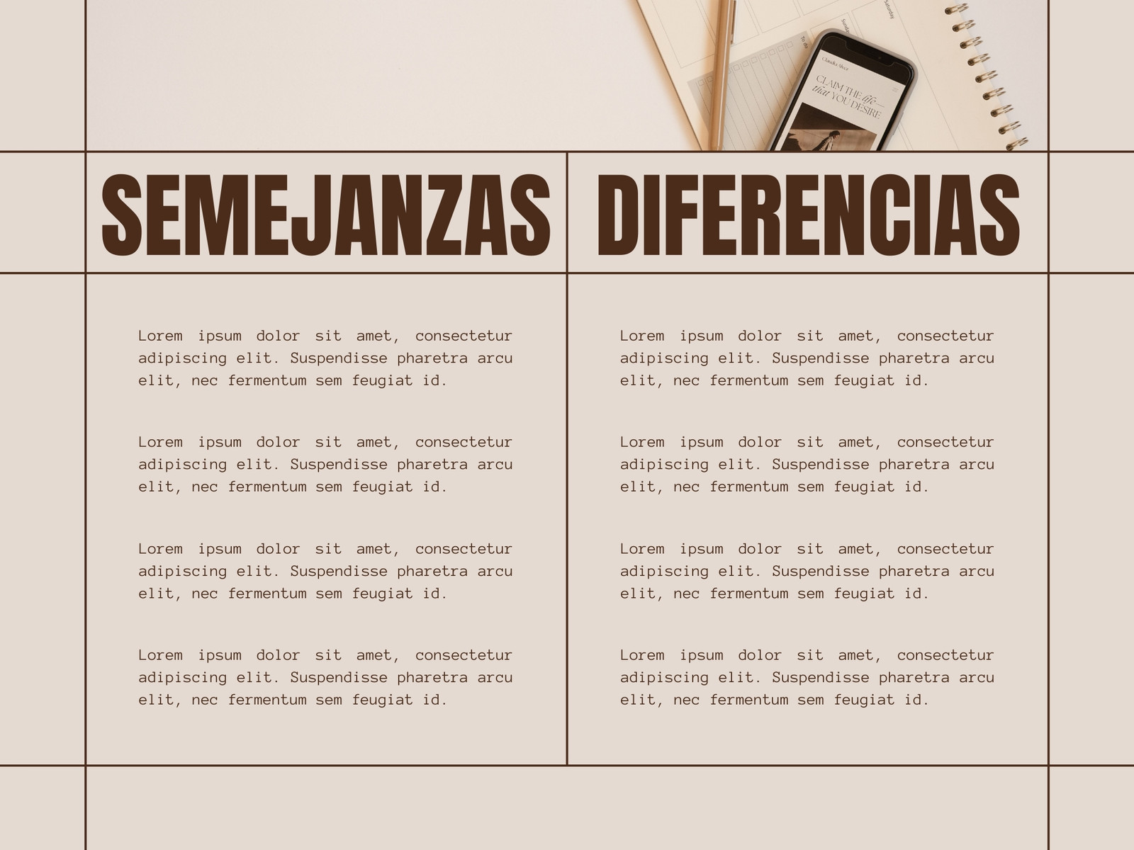 Gráfico Cuadro Comparativo Elegante Estético Líneas Minimalista Marrón Beige
