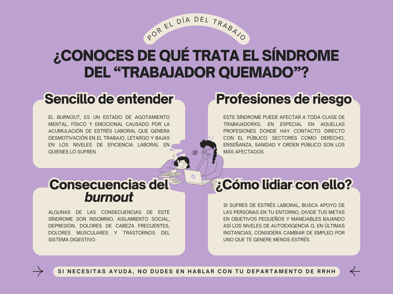 Gráfico Lila y Beige de estilo Duotono Tipográfico sobre Trabajador Quemado en el Día del Trabajo