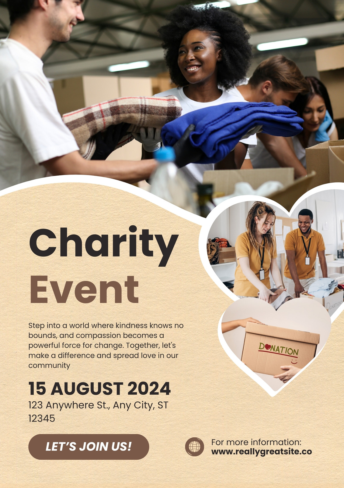 Cream And Brown Modern Charity Event Flyer