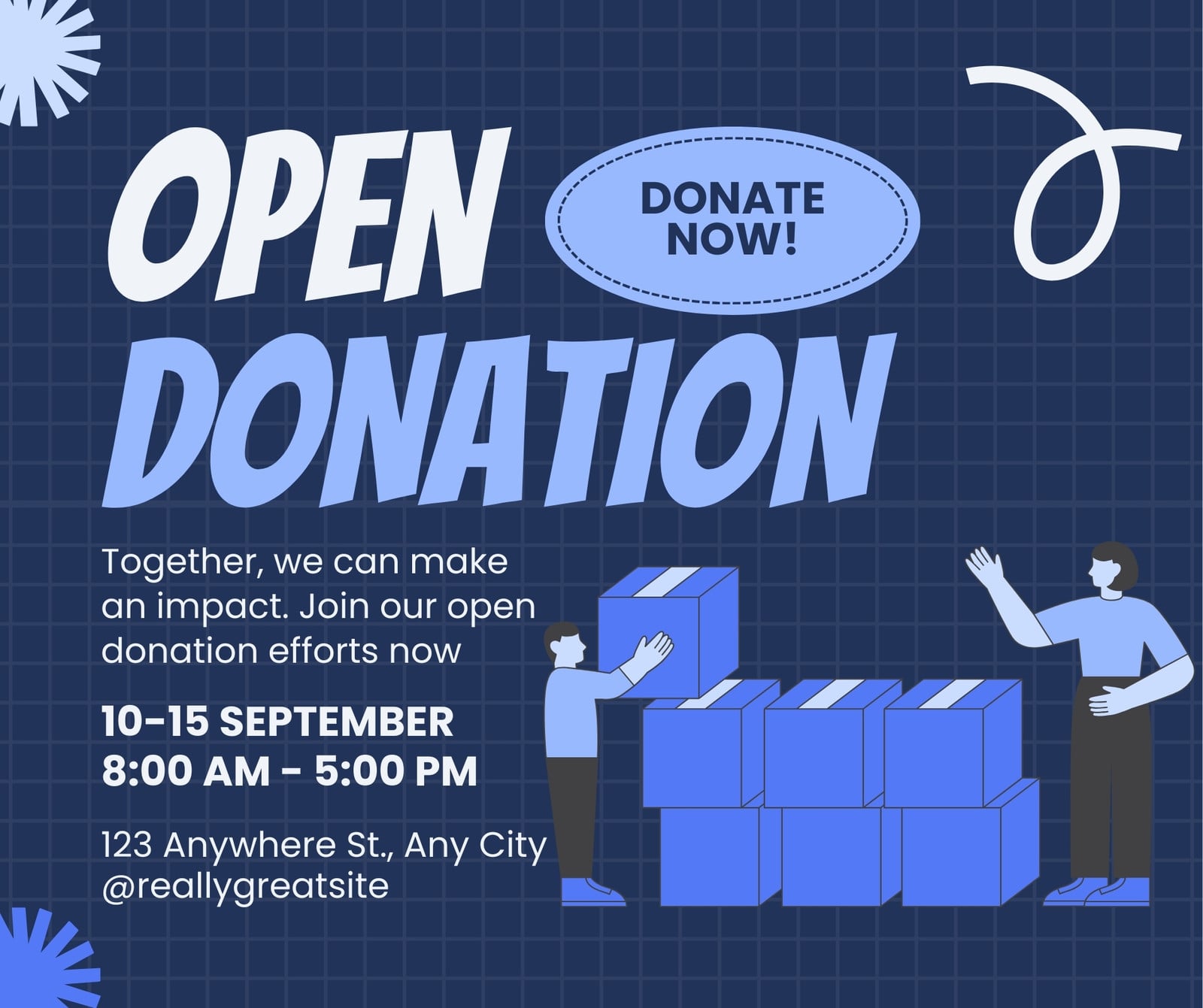 Blue Black Illustrative Open Donation Facebook Post