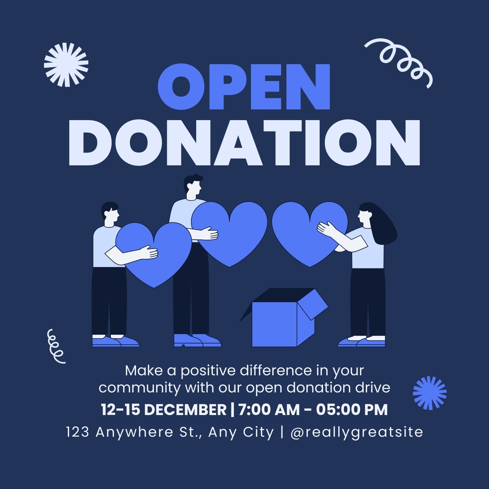 Blue Black Illustrative Open Donation Facebook Post