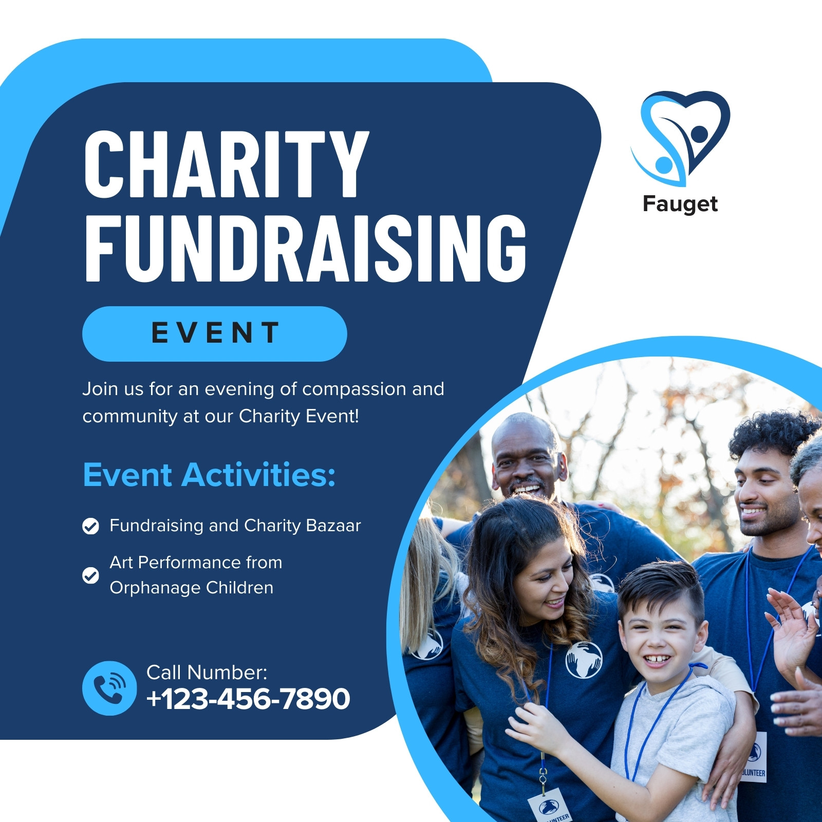 White and Blue Modern Charity Event Instagram Post