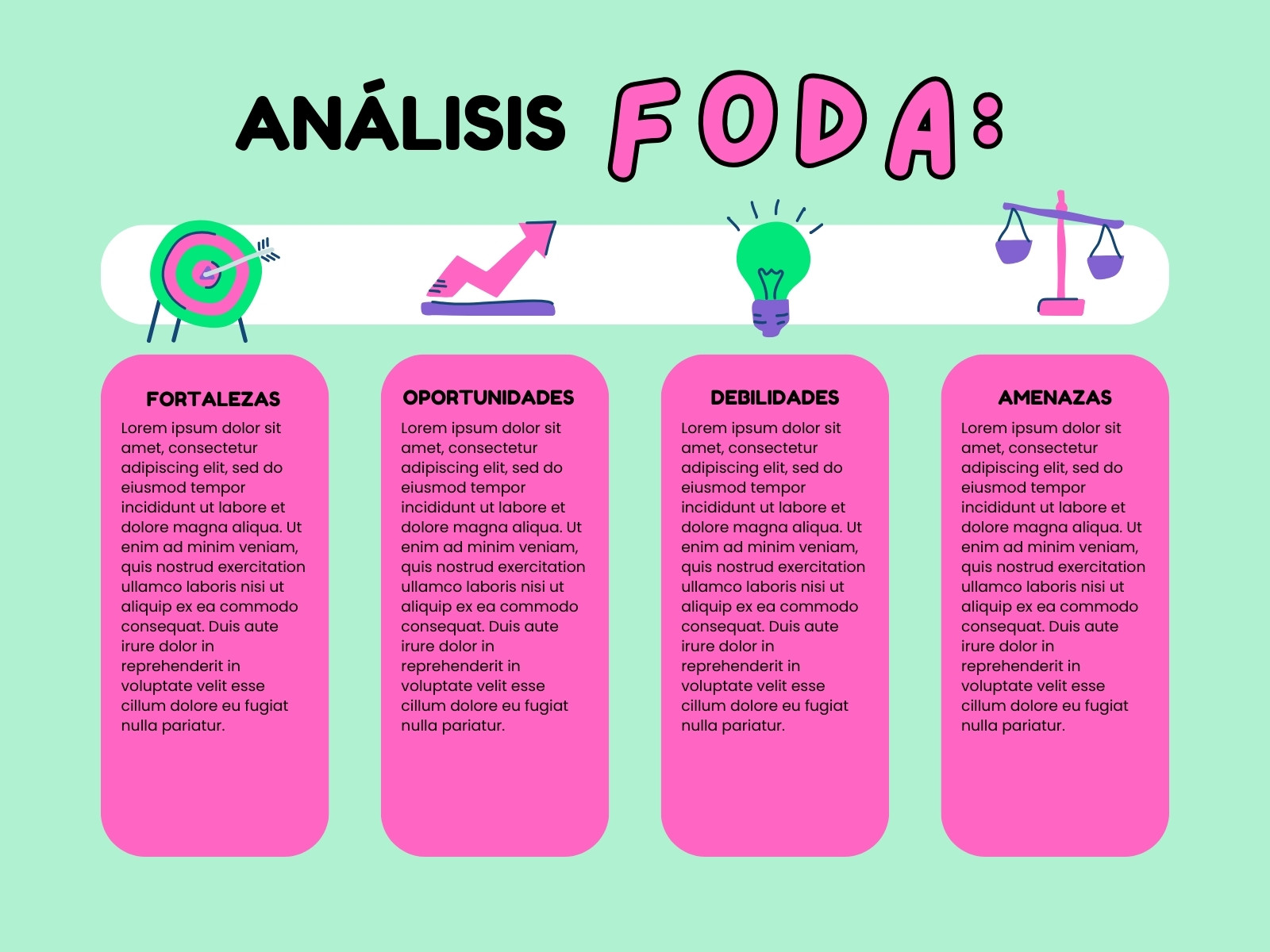 Gráfica Análisis FODA Vibrante y Dinámico Rosa y Verde