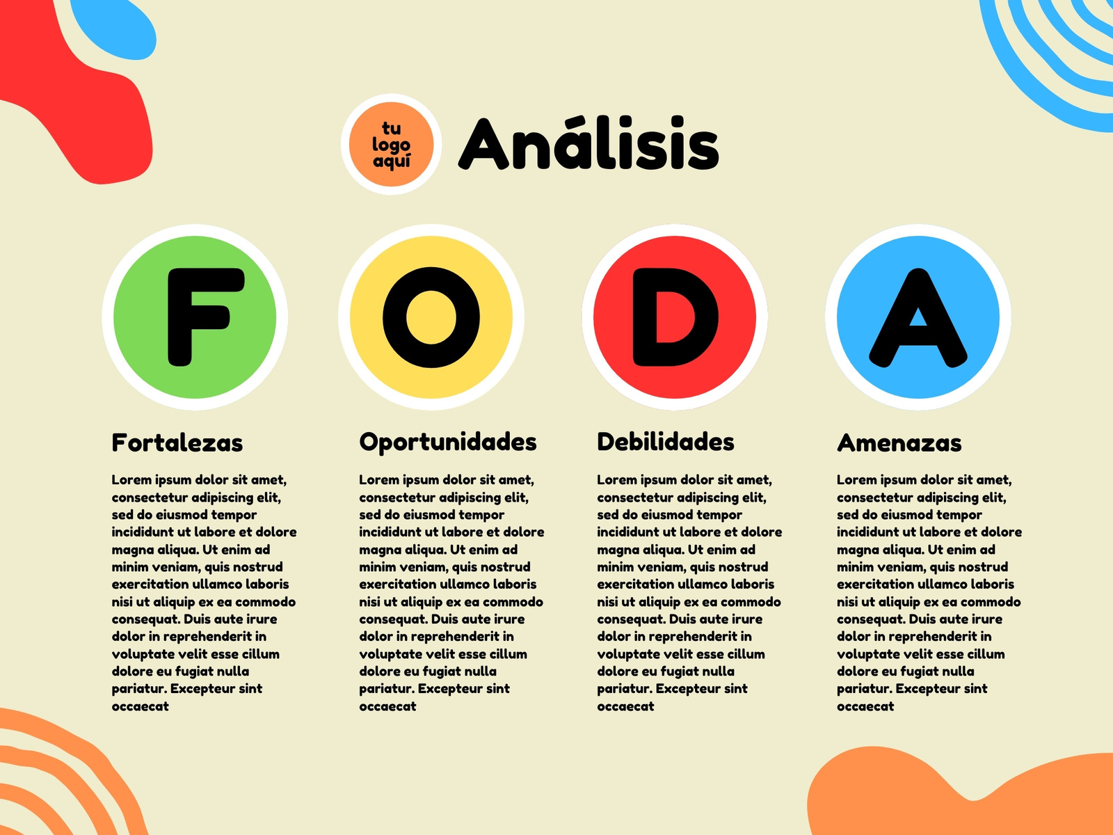 Análisis FODA - Vibrante y dinámico, beige y naranja - Matriz FODA