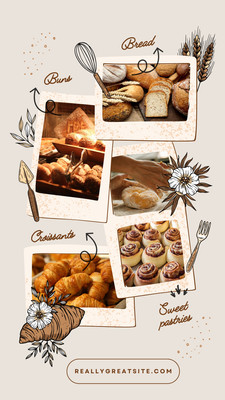 Elegant Rustic Photo Collage Bakery Instagram Story Canva template, beige and brown