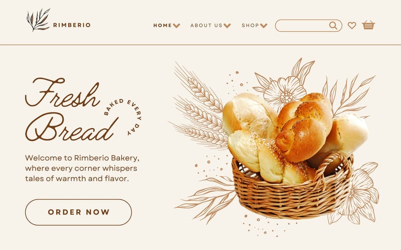 Rustic Bakery Website UI Desktop Prototype Canva template, brown and cream