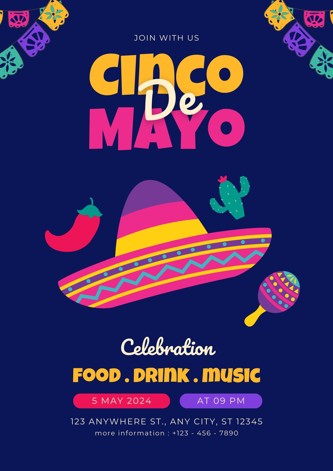 Dark Blue and Pink Cinco De Mayo Flyer