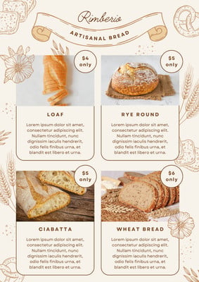 Rustic Elegant Bakery Bread Photo Product Catalog Document (A4 Portrait) Document Canva template, beige