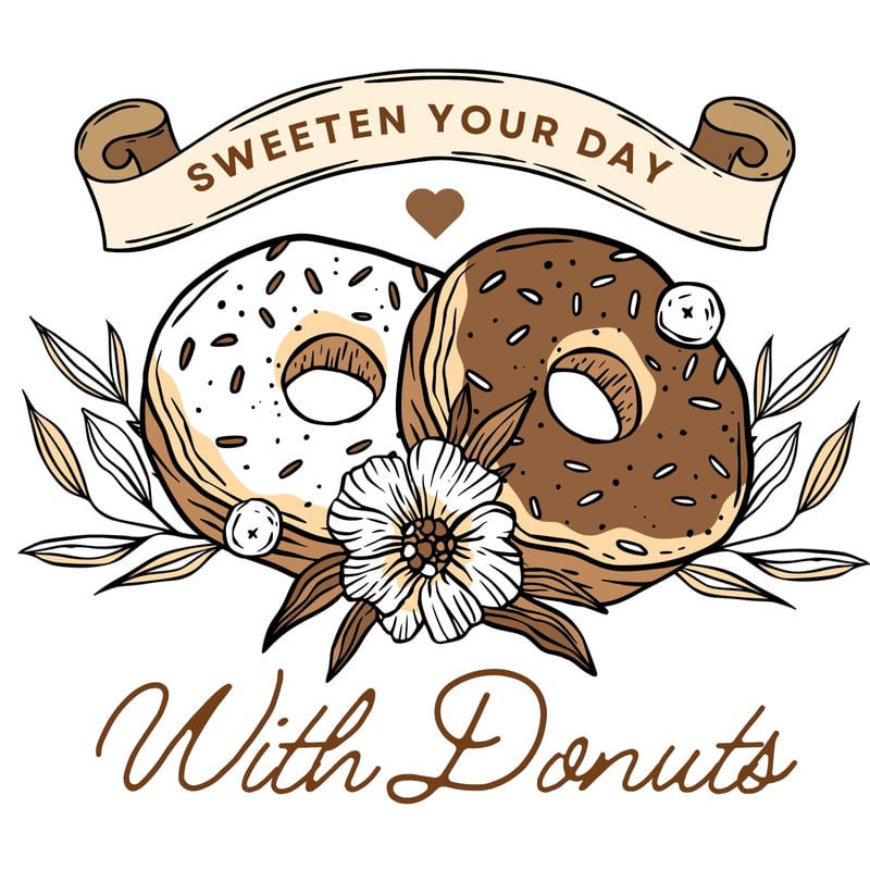 Vintage Illustrated Sweet Donuts Food Tote Bag Canva template, brown